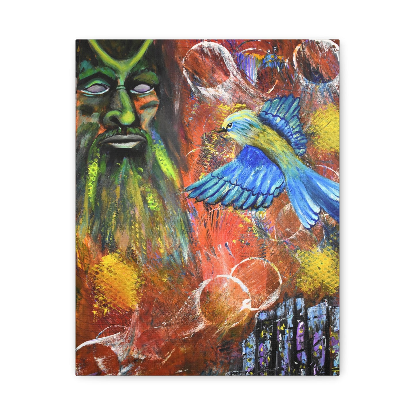Mystical Forest Canvas Print — Bluebird & Green Man Stretched Wall Art