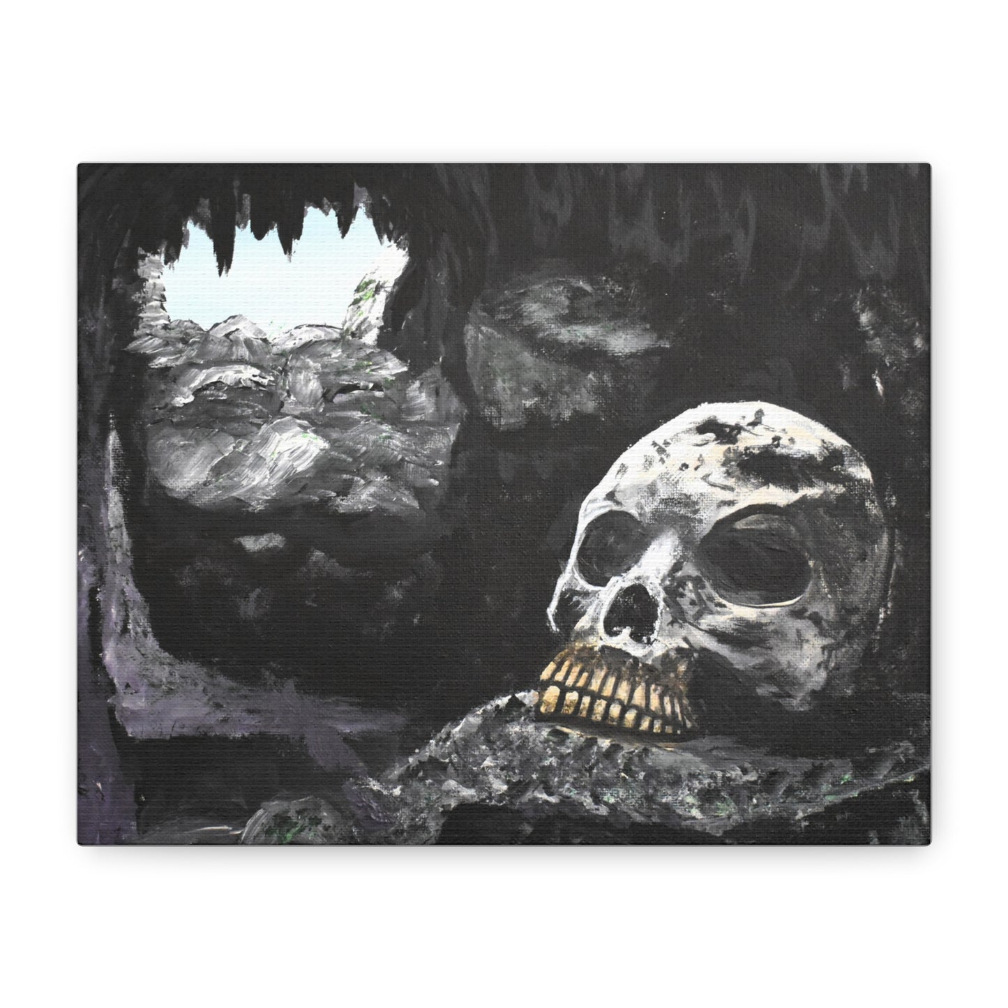 Skull Cavern Matte Canvas Wall Art — Dark Gothic Cave Skull Print
