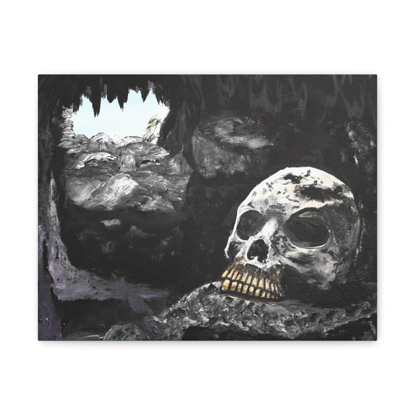 Skull Cavern Matte Canvas Wall Art — Dark Gothic Cave Skull Print