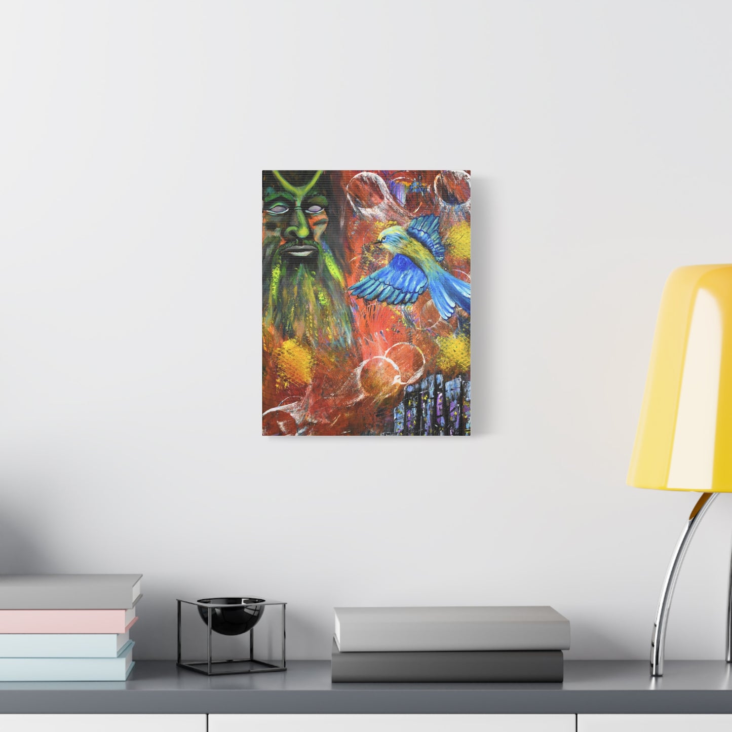 Mystical Forest Canvas Print — Bluebird & Green Man Stretched Wall Art