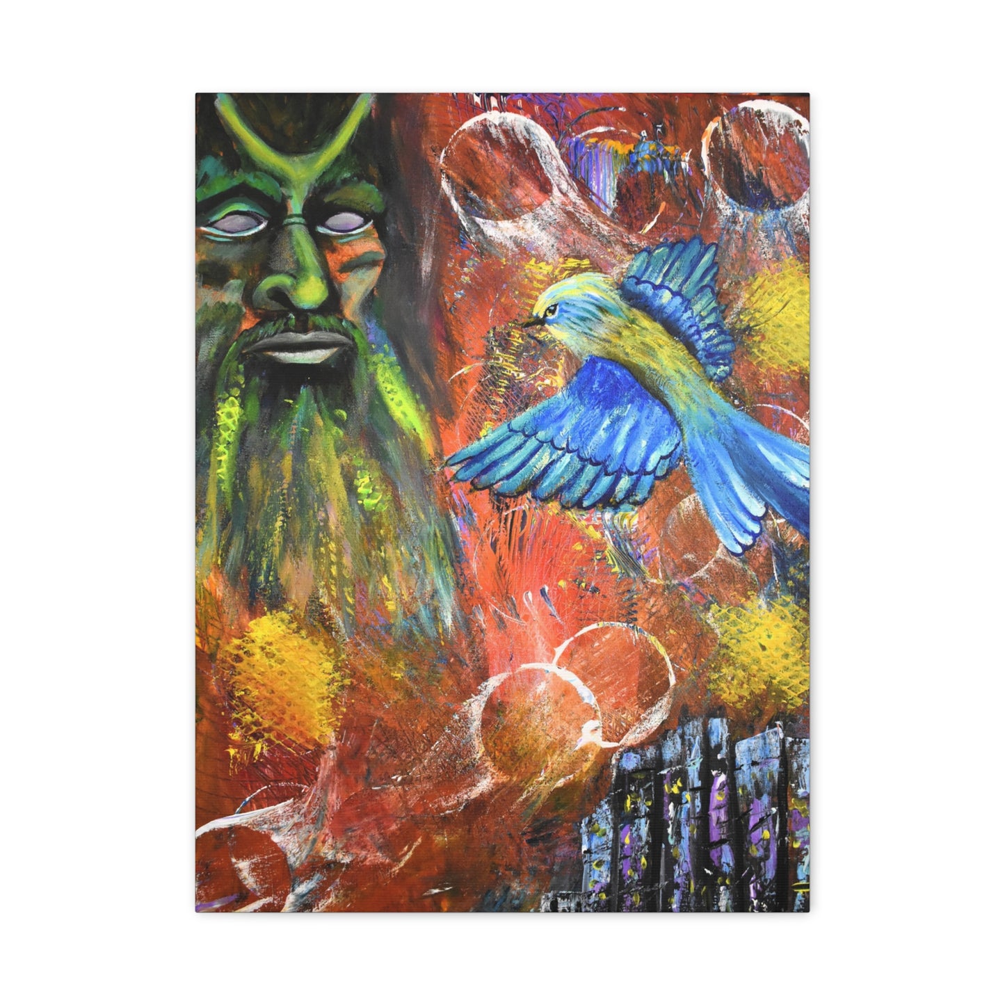 Mystical Forest Canvas Print — Bluebird & Green Man Stretched Wall Art