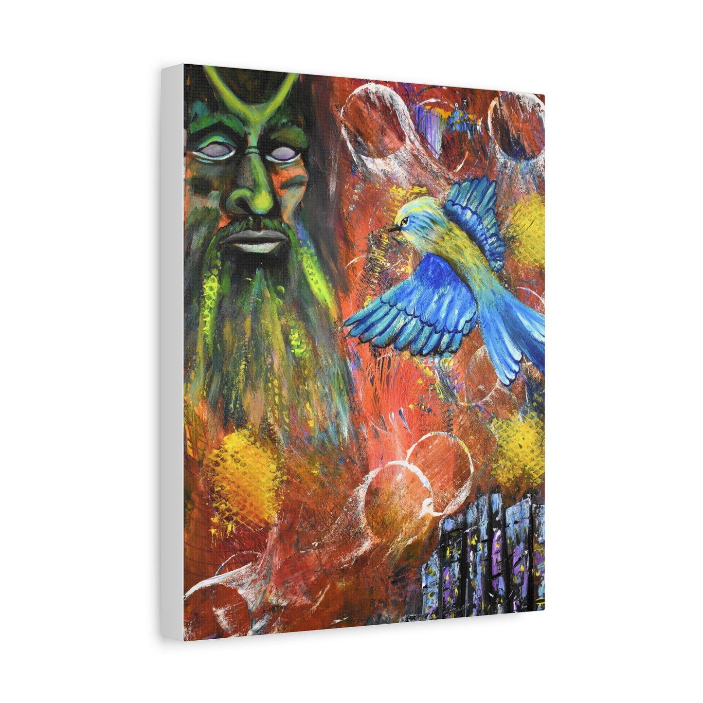 Mystical Forest Canvas Print — Bluebird & Green Man Stretched Wall Art