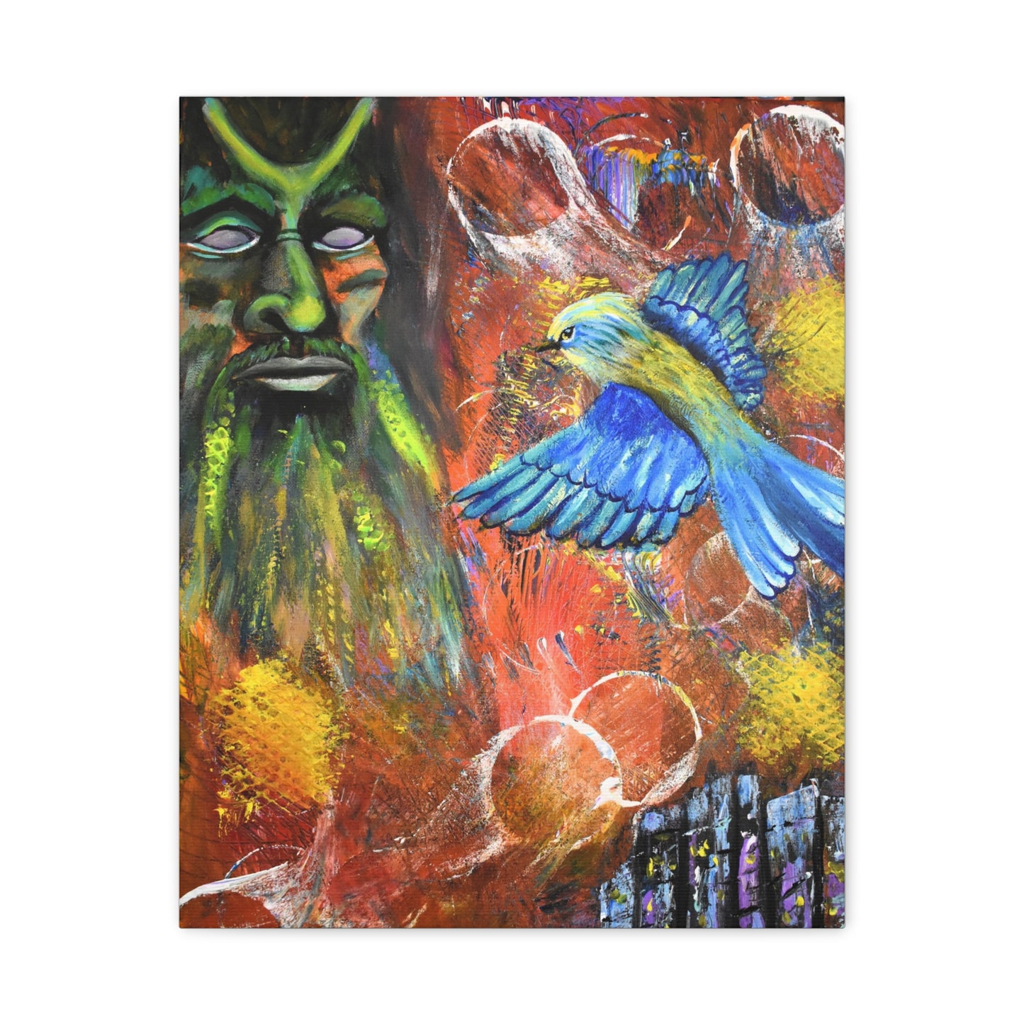 Mystical Forest Canvas Print — Bluebird & Green Man Stretched Wall Art