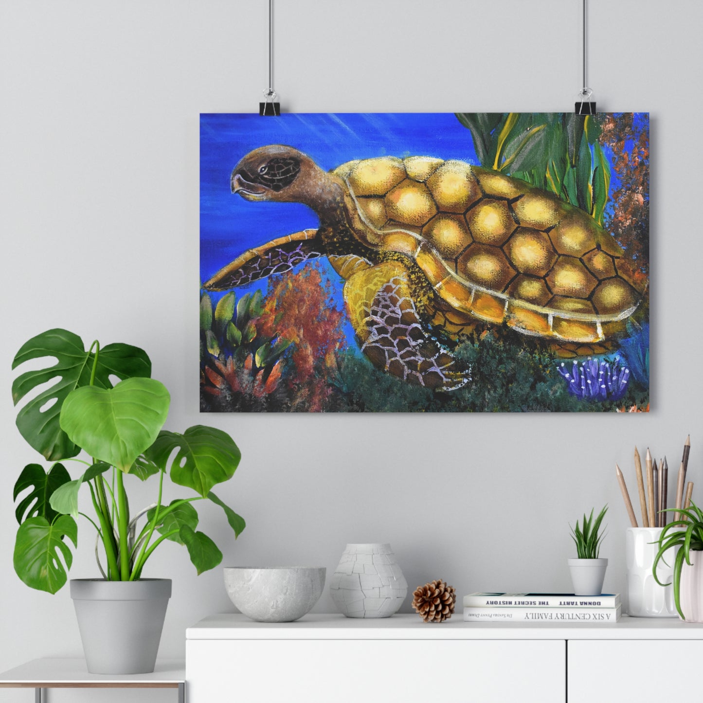 Sea Turtle Giclée Art Print – Vibrant Underwater Ocean Wall Art