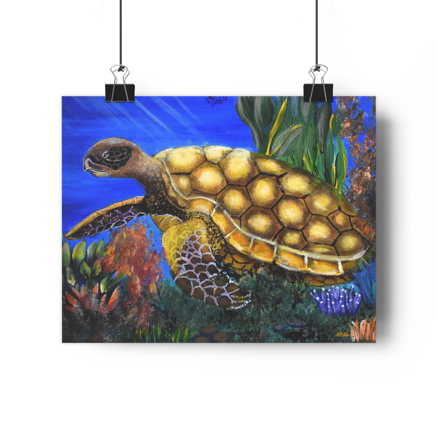 Sea Turtle Giclée Art Print – Vibrant Underwater Ocean Wall Art