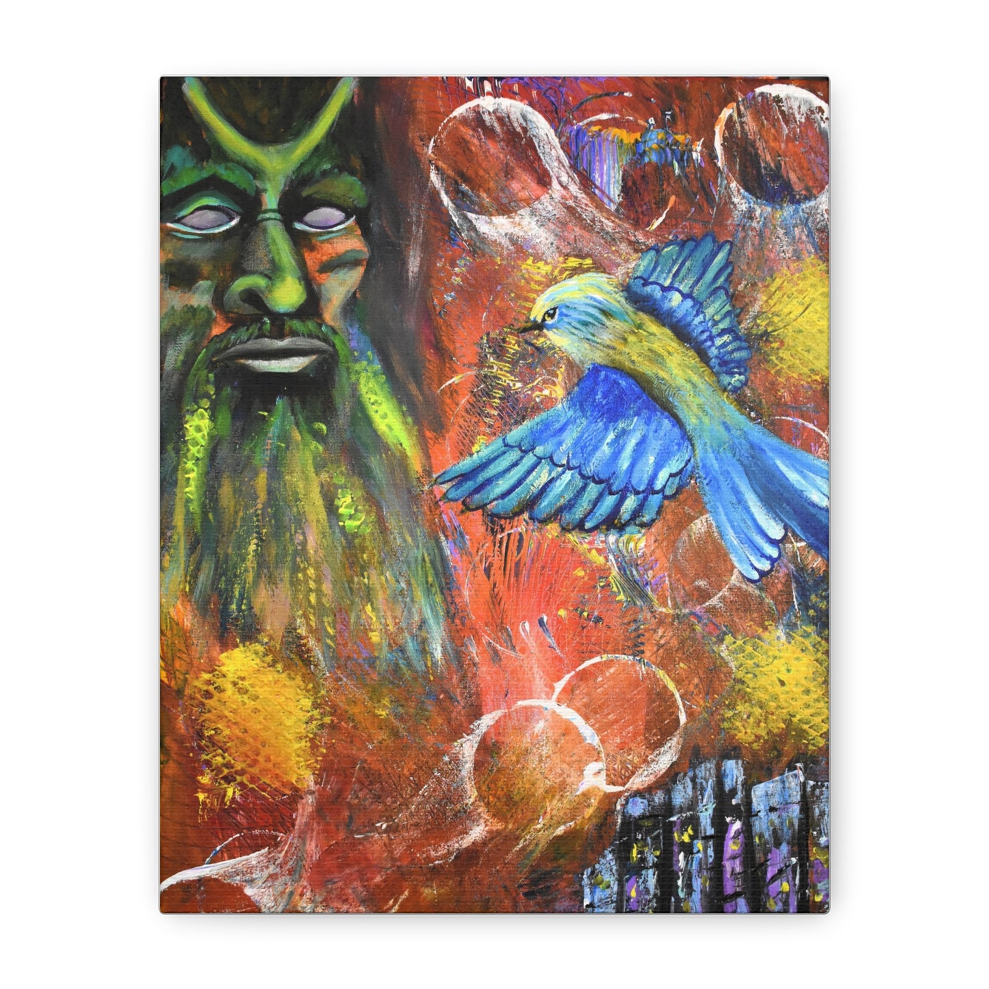 Mystical Forest Canvas Print — Bluebird & Green Man Stretched Wall Art