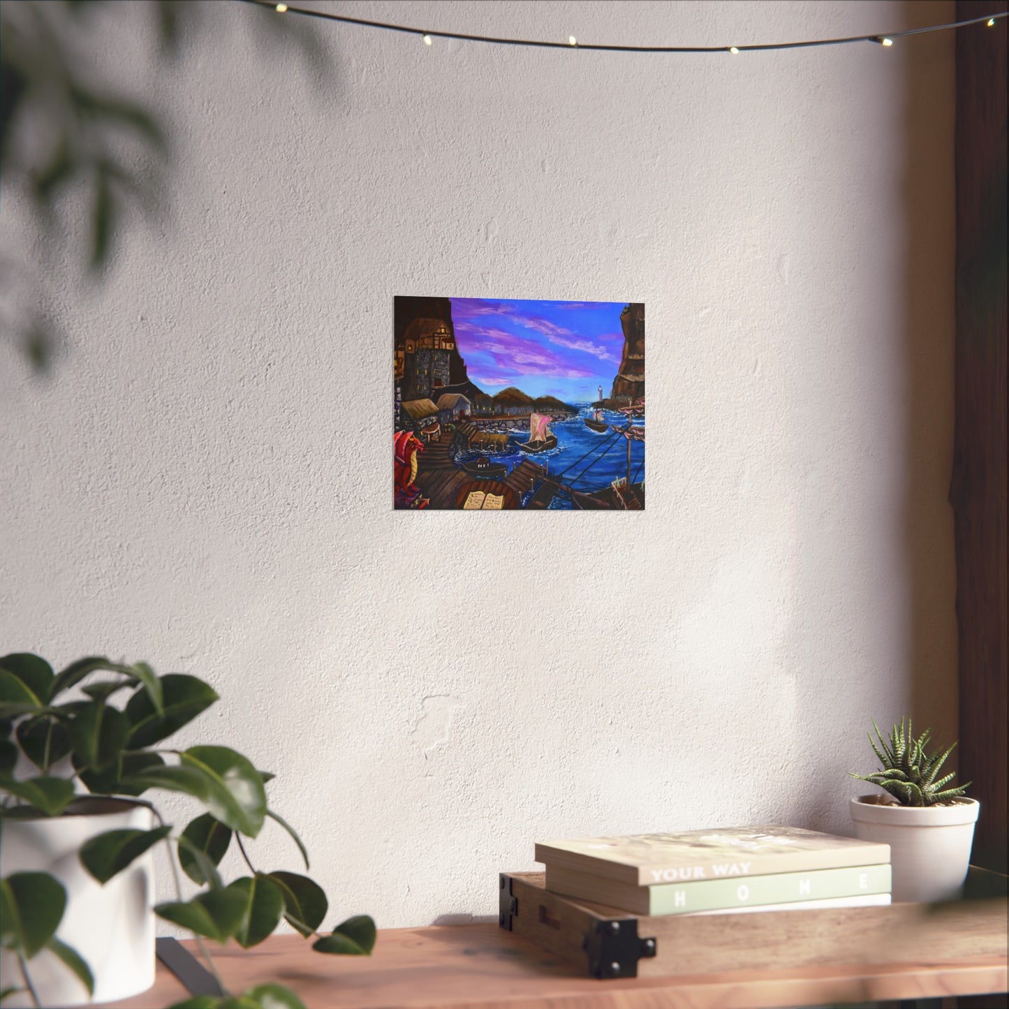 Harbor at Dusk Fine Art Poster — Nautical Village Seaside Print