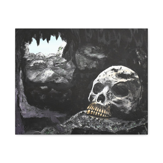 Skull Cavern Matte Canvas Wall Art — Dark Gothic Cave Skull Print