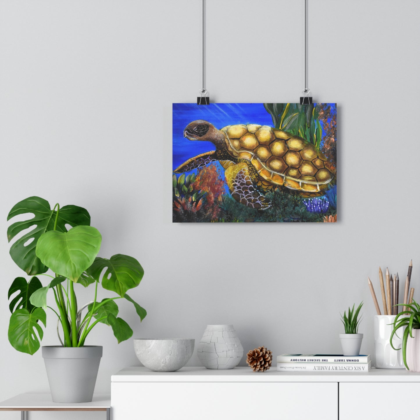 Sea Turtle Giclée Art Print – Vibrant Underwater Ocean Wall Art