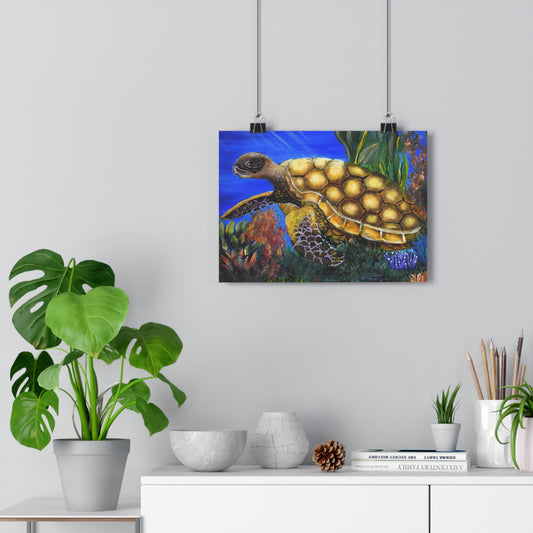 Sea Turtle Giclée Art Print – Vibrant Underwater Ocean Wall Art