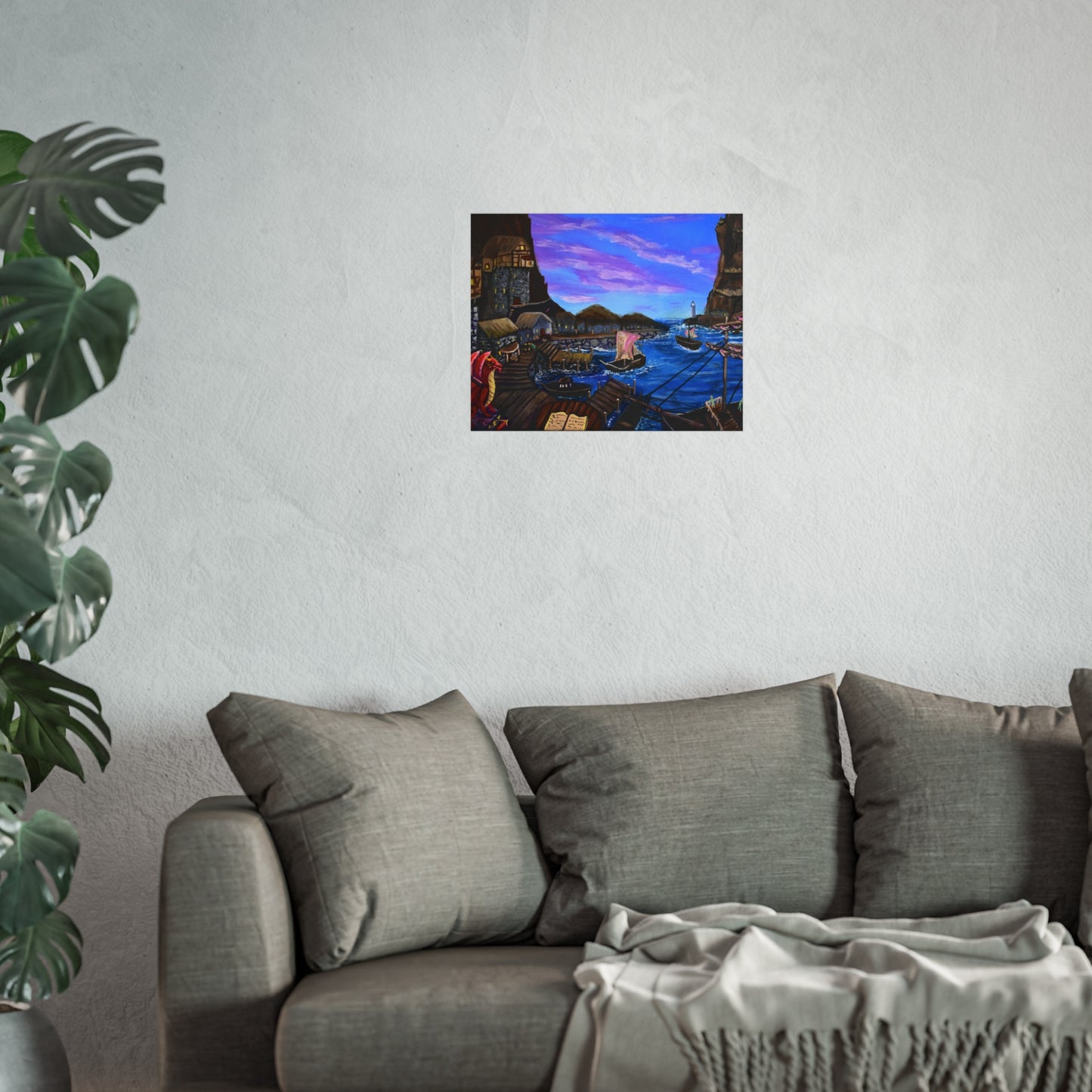 Harbor at Dusk Fine Art Poster — Nautical Village Seaside Print