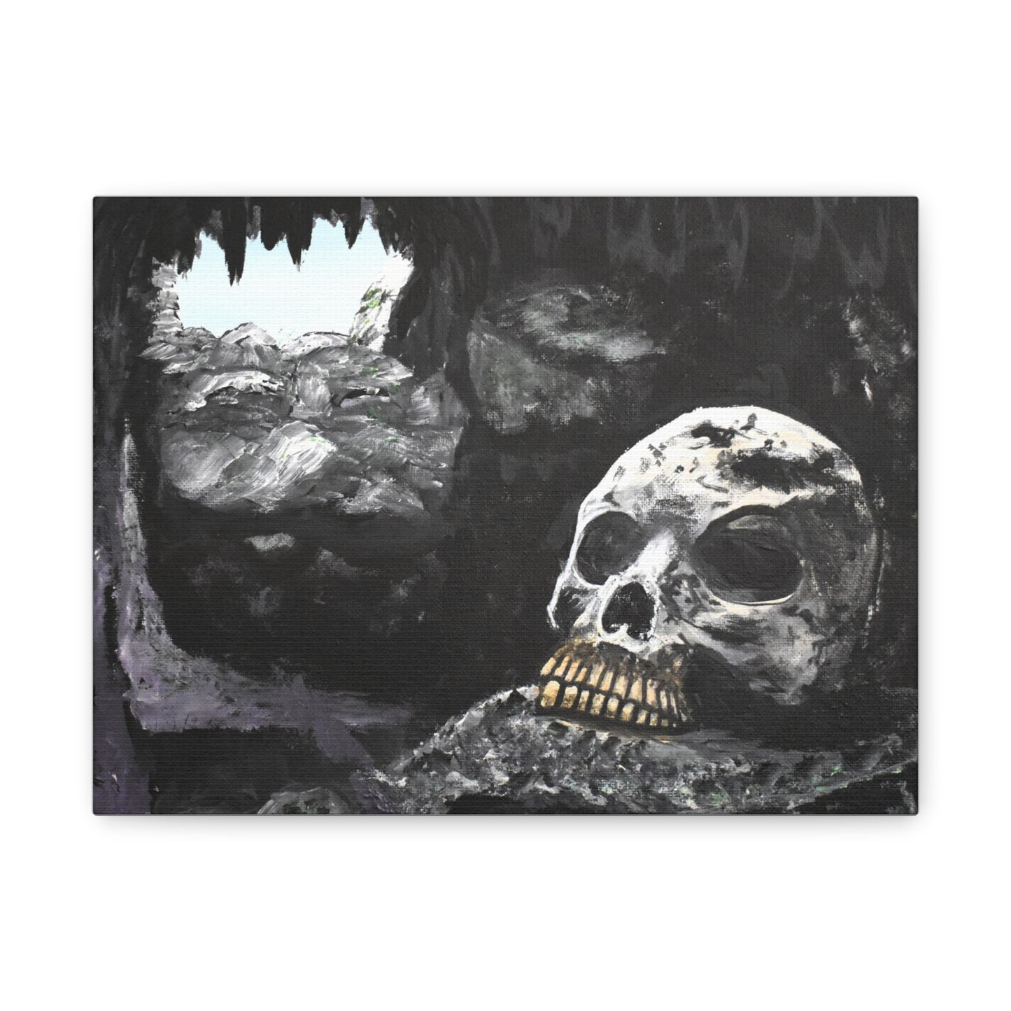 Skull Cavern Matte Canvas Wall Art — Dark Gothic Cave Skull Print