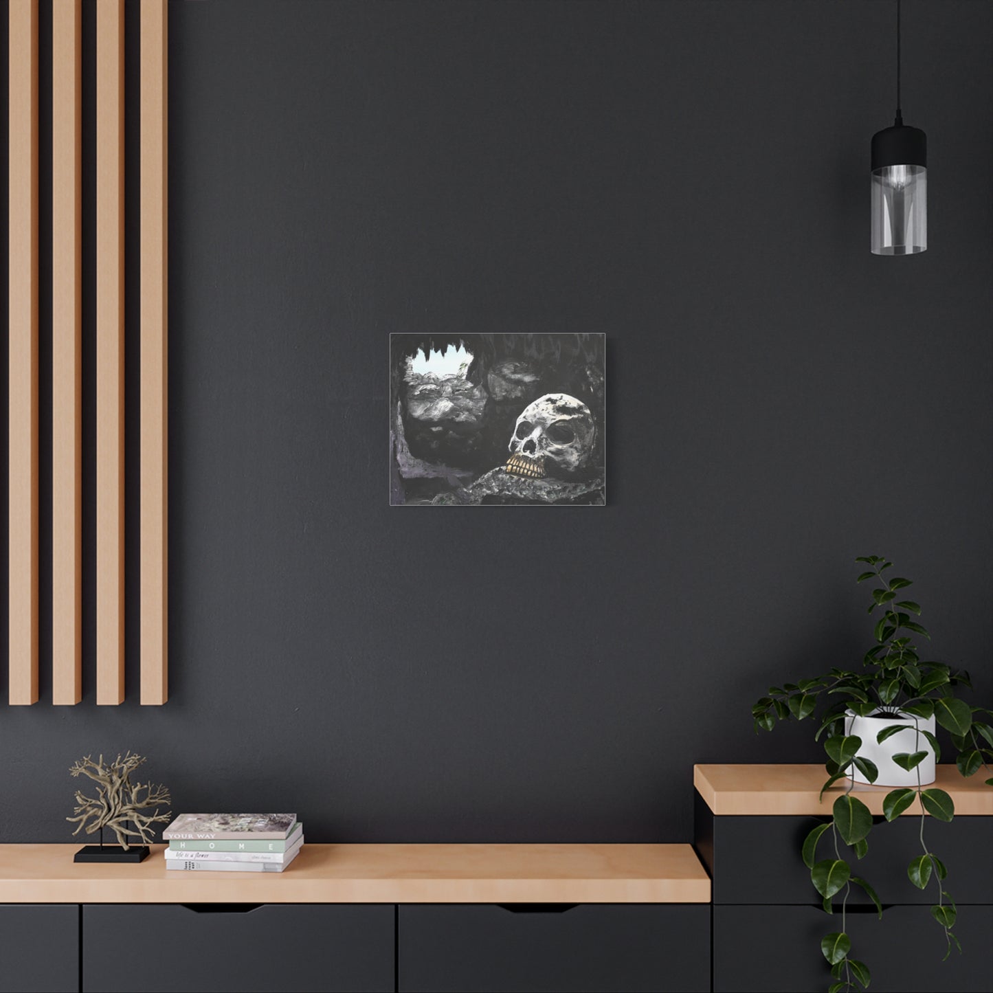 Skull Cavern Matte Canvas Wall Art — Dark Gothic Cave Skull Print