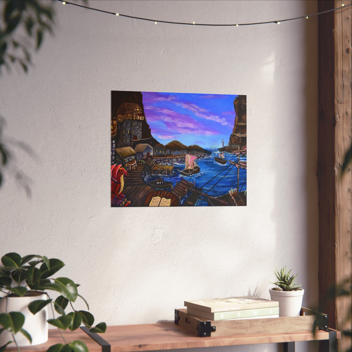 Harbor at Dusk Fine Art Poster — Nautical Village Seaside Print