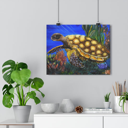 Sea Turtle Giclée Art Print – Vibrant Underwater Ocean Wall Art