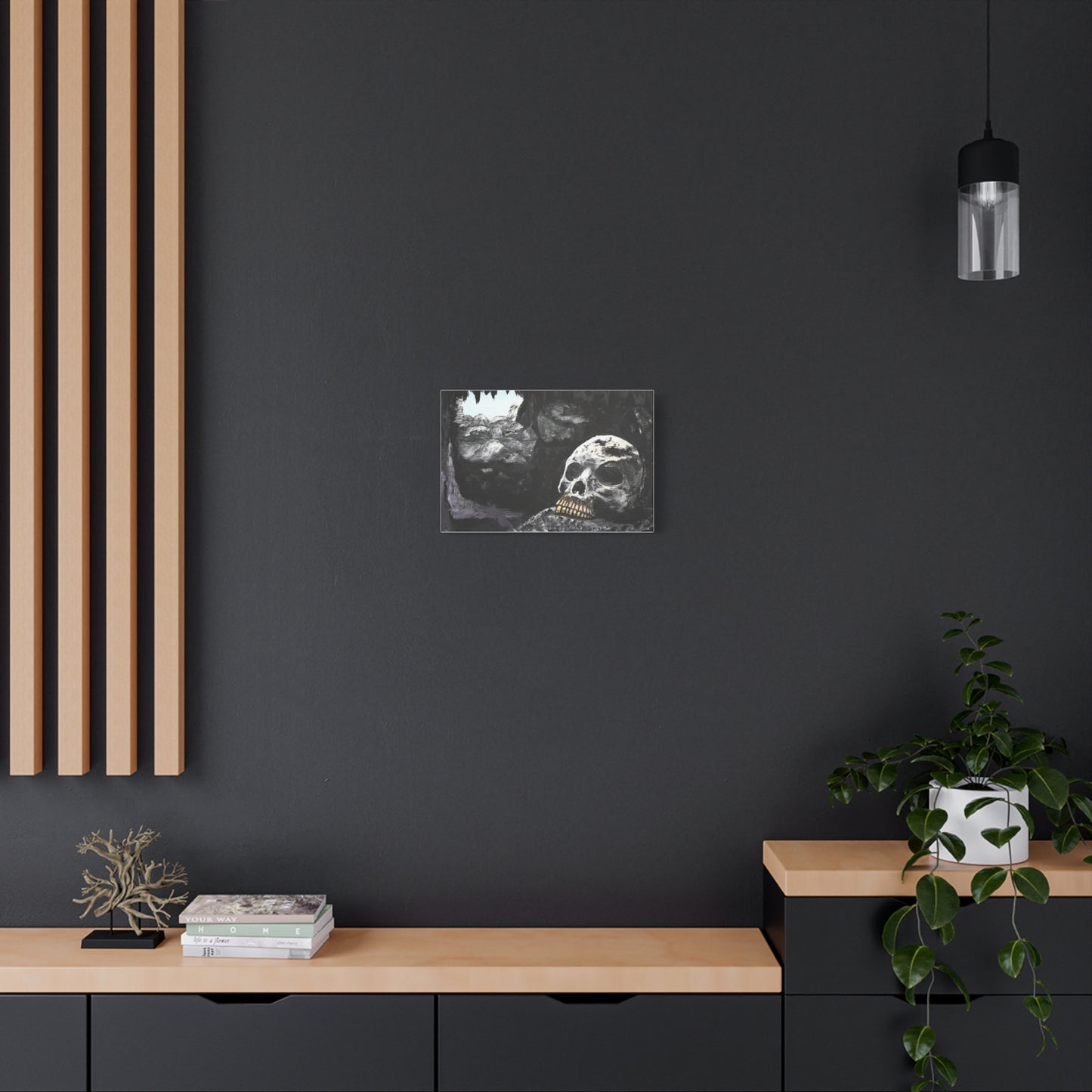 Skull Cavern Matte Canvas Wall Art — Dark Gothic Cave Skull Print