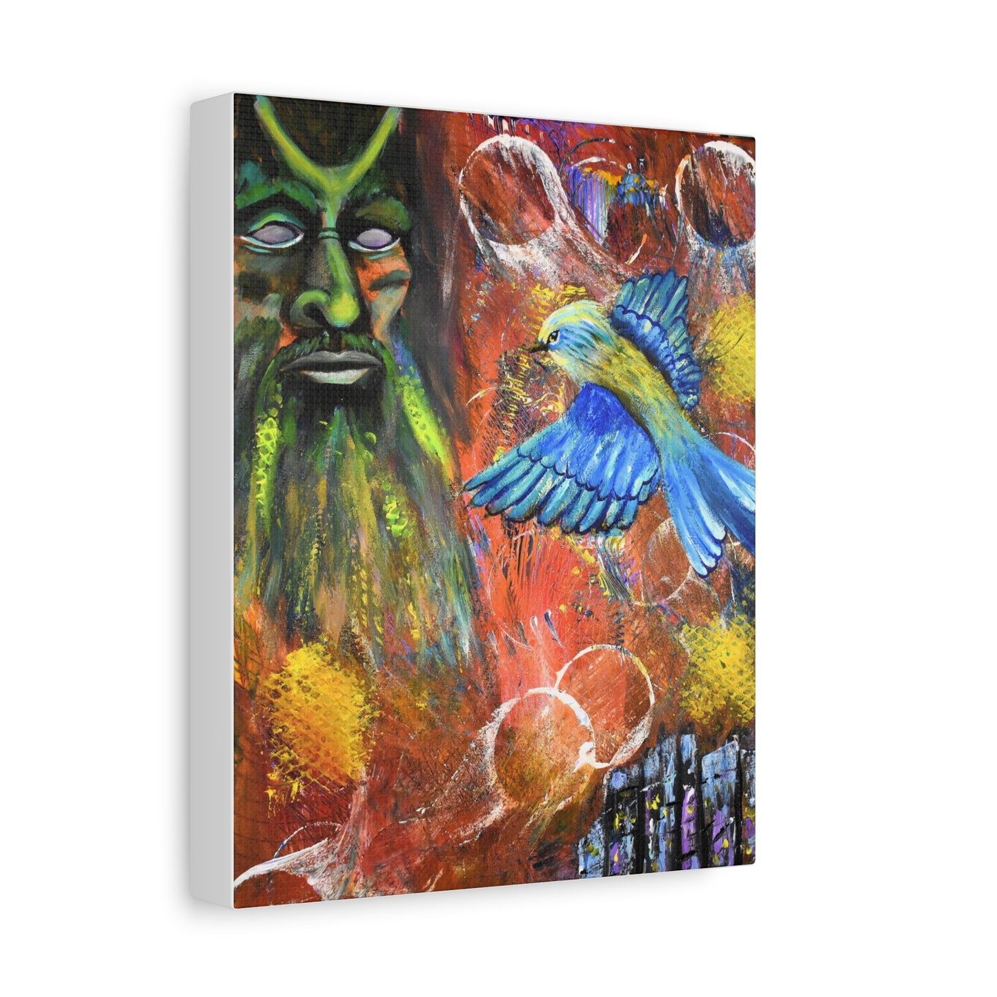 Mystical Forest Canvas Print — Bluebird & Green Man Stretched Wall Art