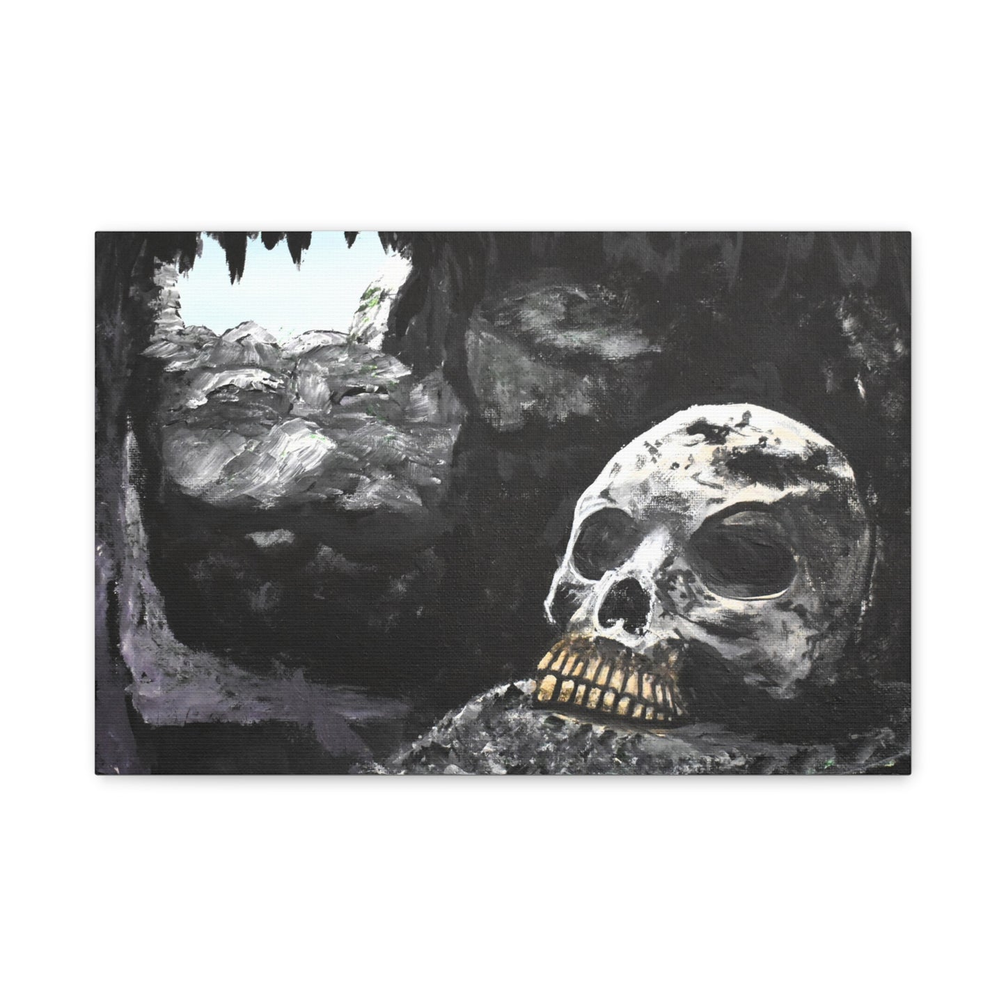 Skull Cavern Matte Canvas Wall Art — Dark Gothic Cave Skull Print