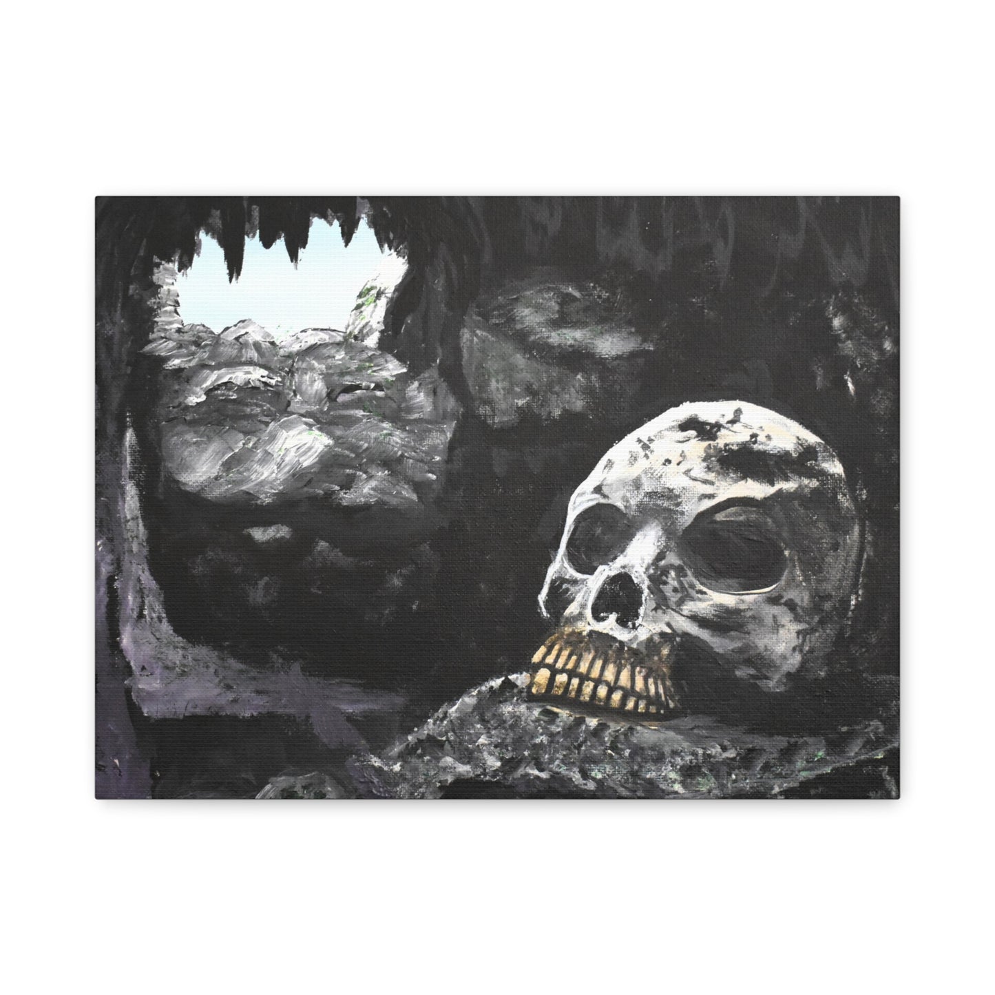 Skull Cavern Matte Canvas Wall Art — Dark Gothic Cave Skull Print
