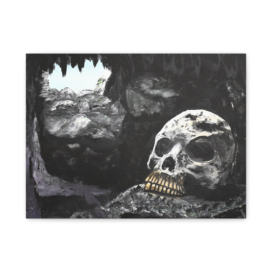 Skull Cavern Matte Canvas Wall Art — Dark Gothic Cave Skull Print