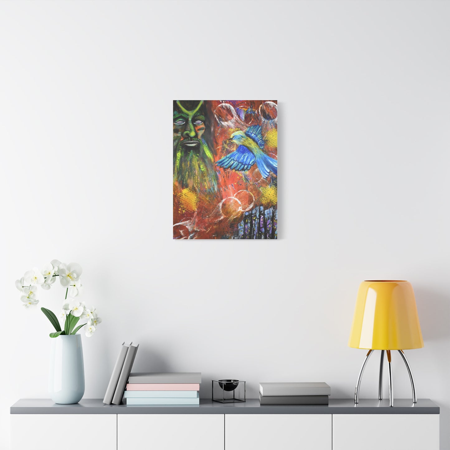 Mystical Forest Canvas Print — Bluebird & Green Man Stretched Wall Art