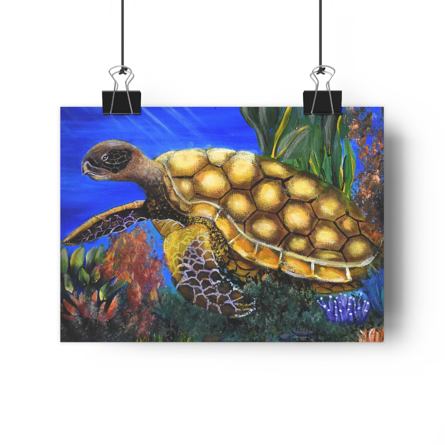 Sea Turtle Giclée Art Print – Vibrant Underwater Ocean Wall Art
