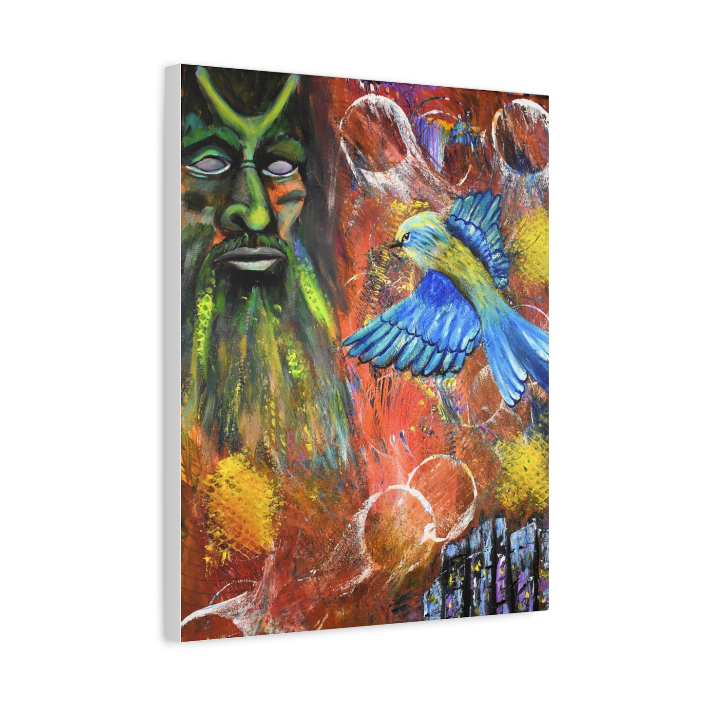 Mystical Forest Canvas Print — Bluebird & Green Man Stretched Wall Art