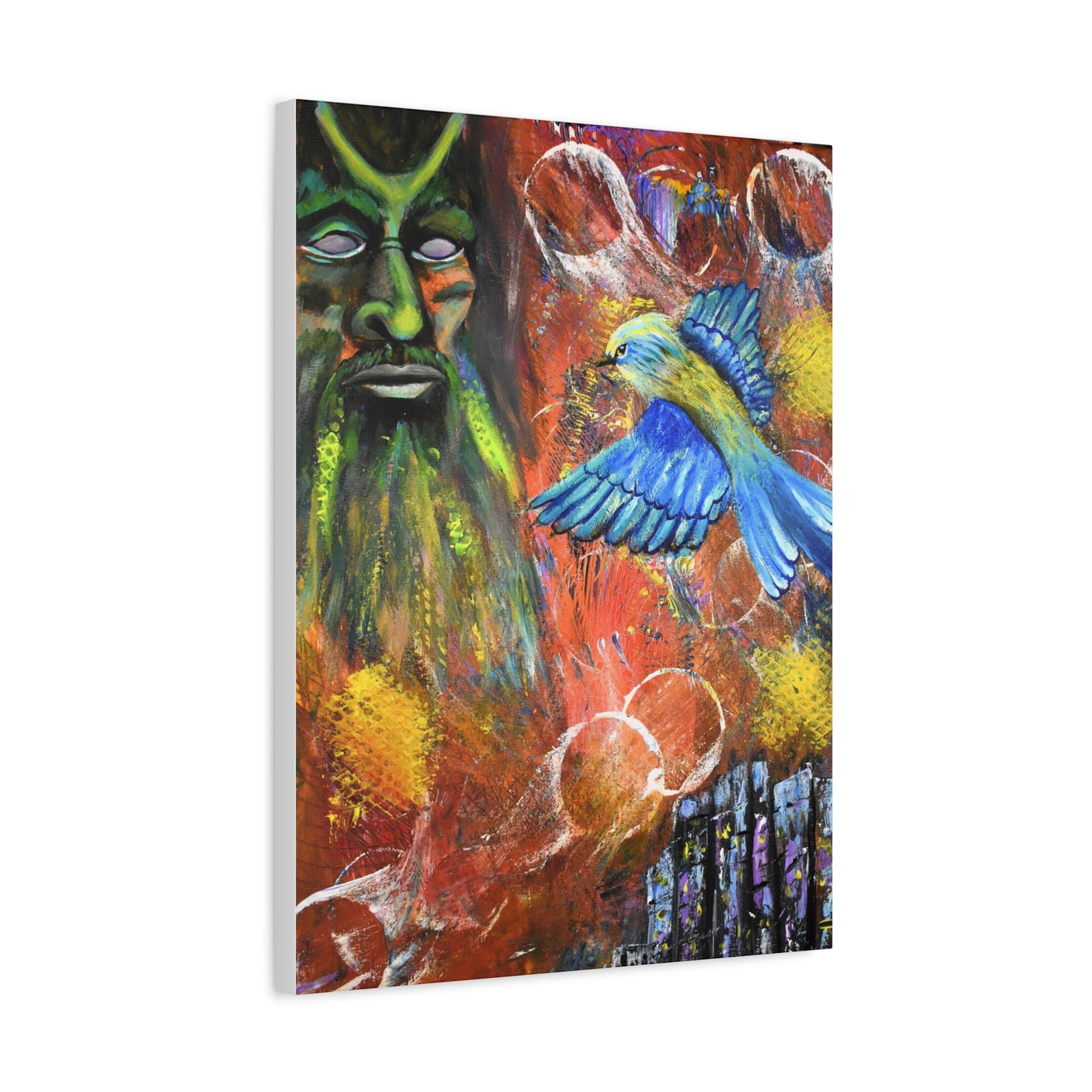 Mystical Forest Canvas Print — Bluebird & Green Man Stretched Wall Art