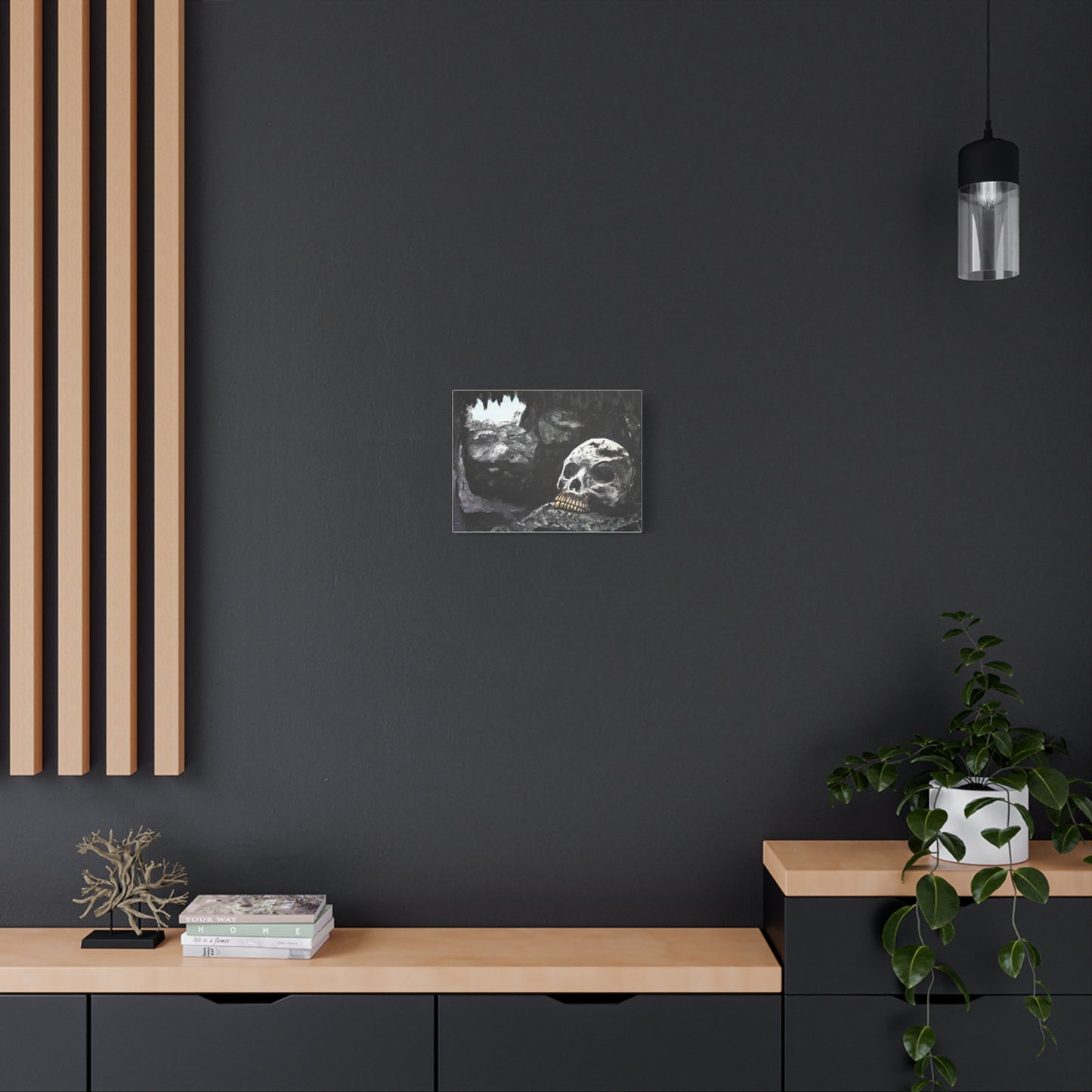 Skull Cavern Matte Canvas Wall Art — Dark Gothic Cave Skull Print
