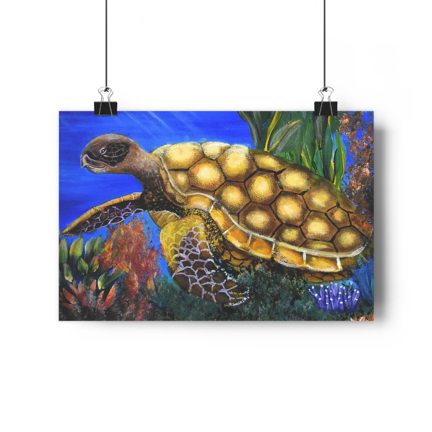 Sea Turtle Giclée Art Print – Vibrant Underwater Ocean Wall Art